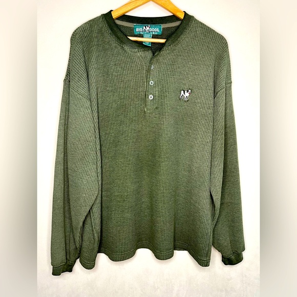 Big Dogs Vintage 90s Olive Long Sleeve Waffle Knit Thermal Henley Mens Size XL - Picture 1 of 4
